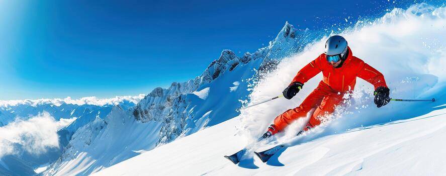 Skiing down mountain slopes